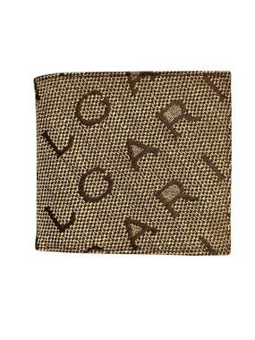 Bvlgari Logo Jacquard Compact Wallet Bifold Beige Brown